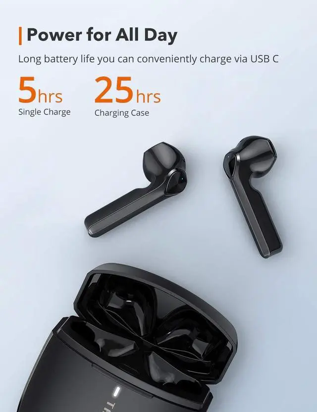 Alt view image 5 of 6 - Wireless Earbuds, TaoTronics SoundLiberty 92 Bluetooth 5.0 Earbuds with Charging Case Hi-Fi Stereo TWS True Wireless Earbuds with Mic Smart Touch Control IPX8 30H Playtime Wireless Earphones