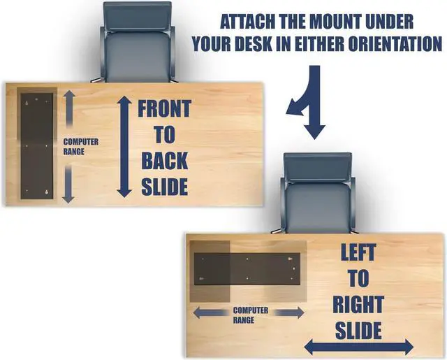 Alt view image 4 of 7 - Mount-It! Adjustable Under Desk Computer Mount with Anti-Theft Screw, CPU Holder with Sliding Track and 360 Deg Swivel for Desktop Computer Towers, 22 Lb Load Capacity