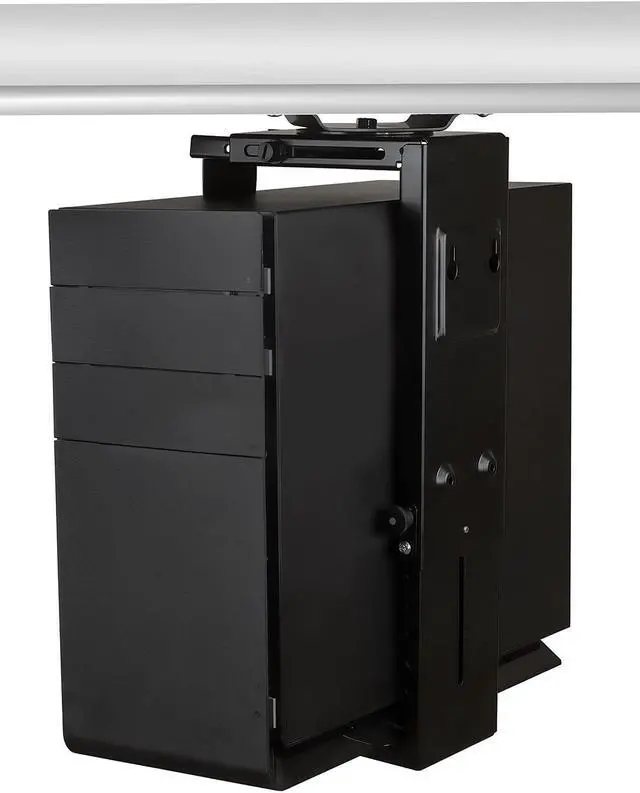 Alt view image 7 of 7 - Mount-It! CPU Under Desk Mount Bracket - Computer Tower Wall and Under Counter Holder, 360 Degree Swivel Adjustable Height and Width Wall-Mountable