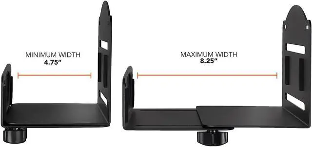 Alt view image 6 of 7 - Mount-It! CPU Wall Mount Bracket, Desktop Computer Tower Holder with Safety Straps, Heavy Duty Size Adjustable CPU Holder, Steel, Black, 22 Lbs Capacity, Saves Floor and Desk Space