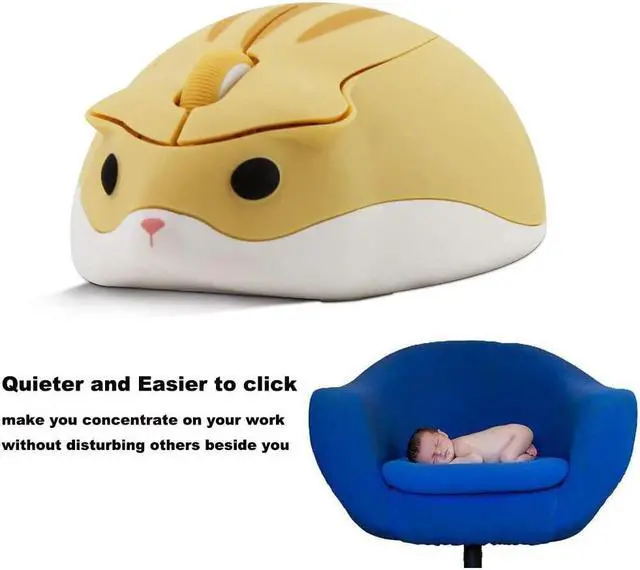Alt view image 5 of 7 - 2.4GHz Wireless Mouse Cute Hamster Shape Less Noice Portable Mobile Optical 1200DPI USB Mice Cordless Mouse for PC Laptop Computer Notebook MacBook Kids Girl Gift (Yellow