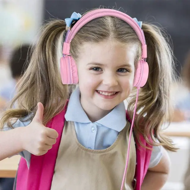 Alt view image 5 of 7 - POWMEE M1 Kids Headphones Wired Headphone for Kids,Foldable Adjustable Stereo Tangle-Free,3.5MM Jack Wire Cord On-Ear Headphone for Children (Pink)