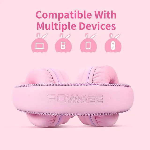 Alt view image 4 of 7 - POWMEE M1 Kids Headphones Wired Headphone for Kids,Foldable Adjustable Stereo Tangle-Free,3.5MM Jack Wire Cord On-Ear Headphone for Children (Pink)