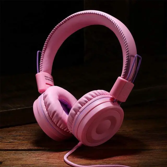 Alt view image 6 of 7 - POWMEE M1 Kids Headphones Wired Headphone for Kids,Foldable Adjustable Stereo Tangle-Free,3.5MM Jack Wire Cord On-Ear Headphone for Children (Pink)