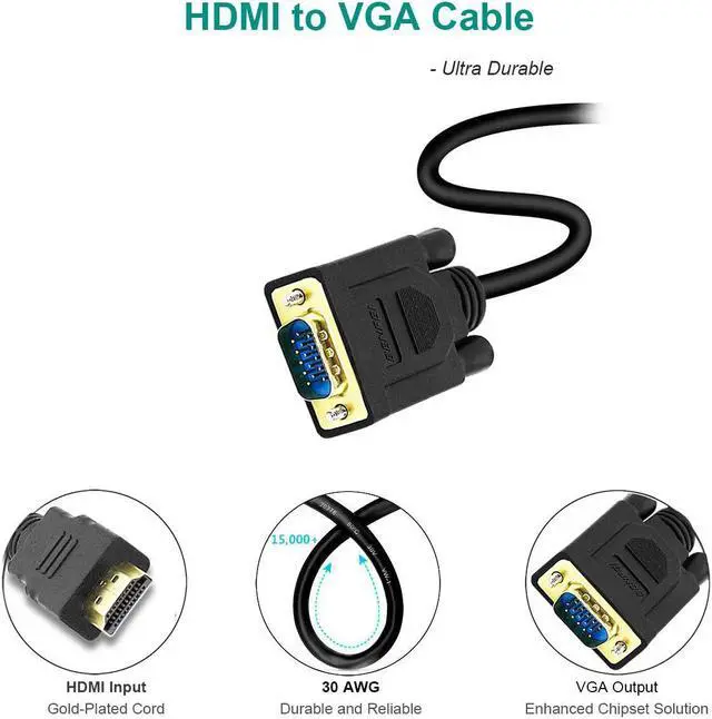 Alt view image 5 of 7 - HDMI to VGA Benfei Gold-Plated HDMI to VGA 3 Feet Cable (Male to Male) Compatible for Computer Desktop Laptop PC Monitor Projector HDTV Raspberry Pi Roku Xbox and More