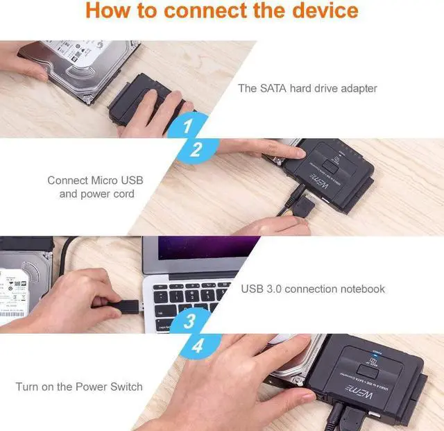 Alt view image 7 of 7 - USB 3.0 to SATA IDE Adapter with Universal 2.5 3.5 Hard Drive Disk Converter for HDD SSD and IDE HDD Support 12TB and One-Touch Backup Include 12V 2A Power Adapter and USB 3.0 Cable for Laptop