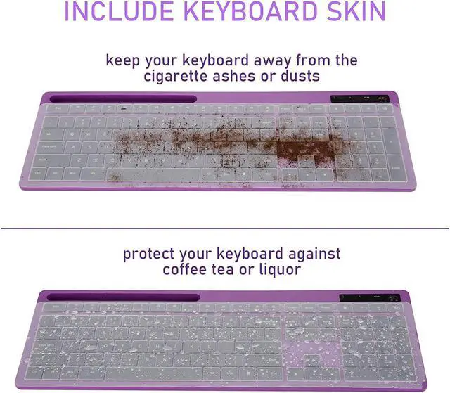 Alt view image 6 of 7 - 2.4GHz Silent USB Wireless Keyboard and Mouse Combo - Full-Size Keyboard with Phone Holder and Mouse for Computer, Desktop and Laptop (Purple)