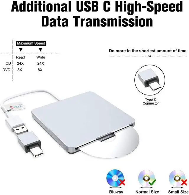 Alt view image 4 of 4 - External CD DVD Drive USB Type C Burner Slot-in Portable Ultra Slim CD RW Drive Burner Superdrive Compatible for MacBook Pro Air iMac Laptop Notebook