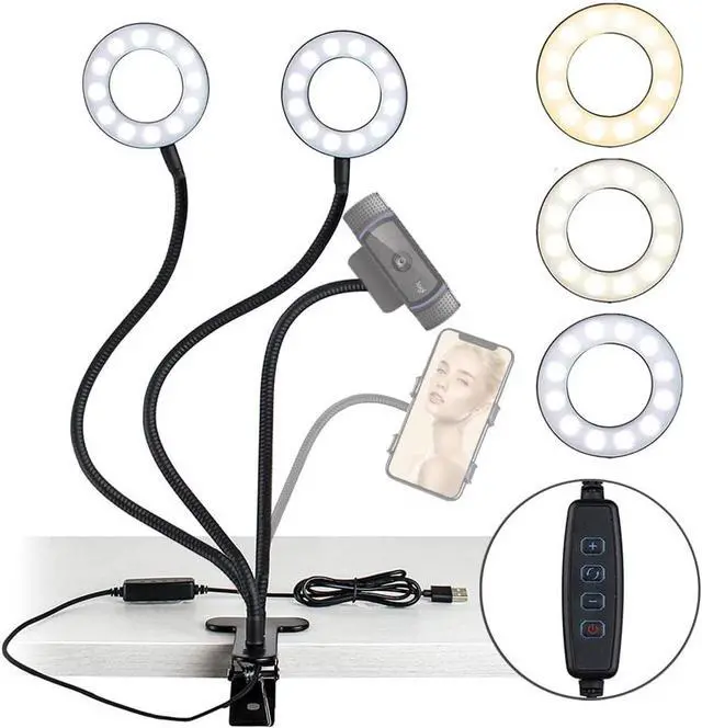 Main image of 3.5 Inch Dual Selfie Ring Light with Moible Phone & Webcam Holder, 3-Light Modes, 10 Brightness Levels, 2020 NexiGo LED Ringlight with Tripod Stand, for Live Streaming Makeup Video Conference