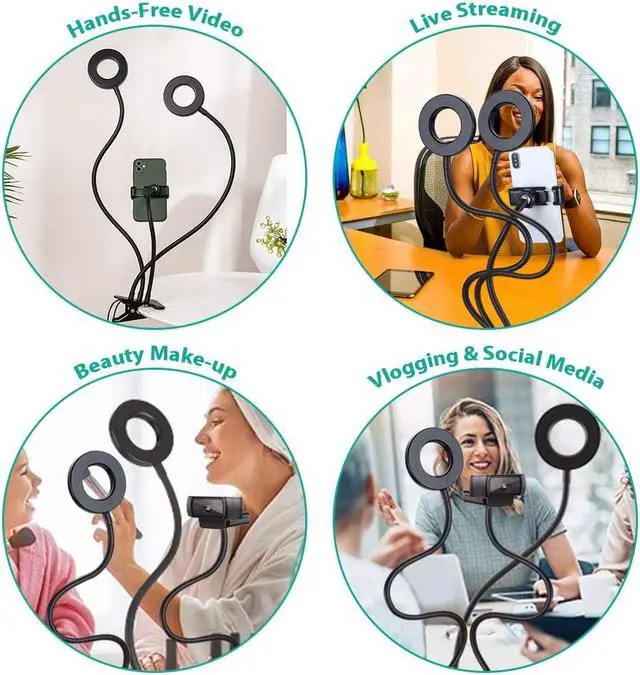 Alt view image 7 of 7 - 3.5 Inch Dual Selfie Ring Light with Moible Phone & Webcam Holder, 3-Light Modes, 10 Brightness Levels, 2020 NexiGo LED Ringlight with Tripod Stand, for Live Streaming Makeup Video Conference