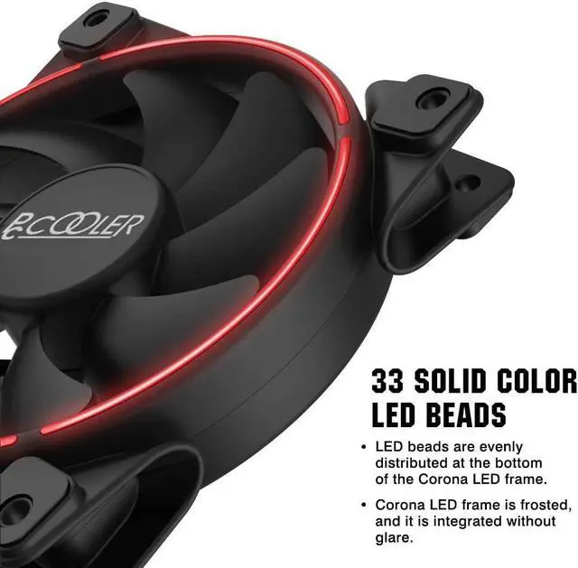 Alt view image 3 of 5 - Pccooler 120mm Fan Moonlight Series, PC-M120R LED Red Computer Case Fan - PC Cooling Fan -  Light Loop Quiet Fan for PC Cases, CPU Coolers, Radiators System