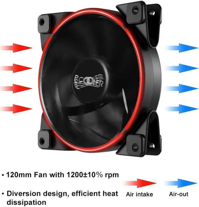 Alt view image 2 of 5 - Pccooler 120mm Fan Moonlight Series, PC-M120R LED Red Computer Case Fan - PC Cooling Fan -  Light Loop Quiet Fan for PC Cases, CPU Coolers, Radiators System