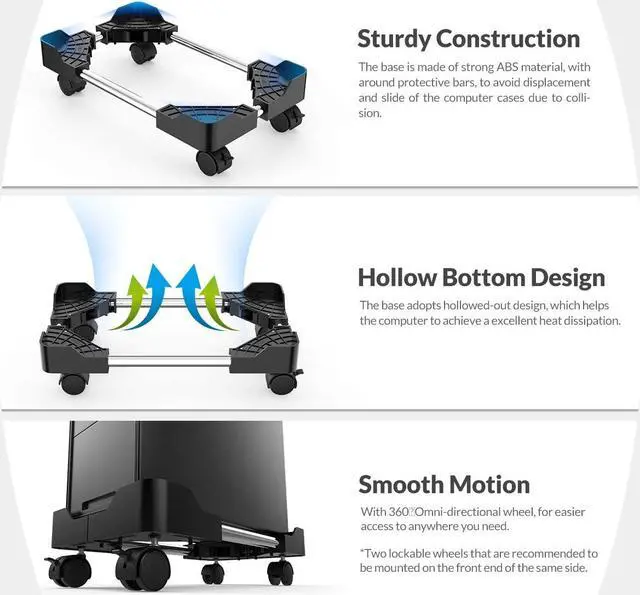Alt view image 5 of 7 - ORICO Mobile CPU Stand, Computer Tower Holer with Locking Caster Wheel & Adjustable Width from 8 to 12 Inches, Fits Most PC Under Home Office Desk