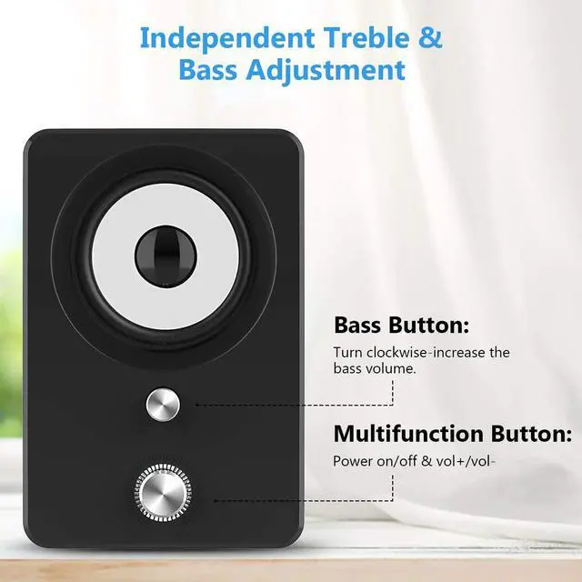 Alt view image 4 of 5 - Computer Speakers, Maboo 3.5mm Jack PC Speakers Wired with Subwoofer, USB Powered Multimedia 2.1 Channel for Desktop, Windows, Laptop, Tablets, Smartphone, PC Black (Speaker 2.1)