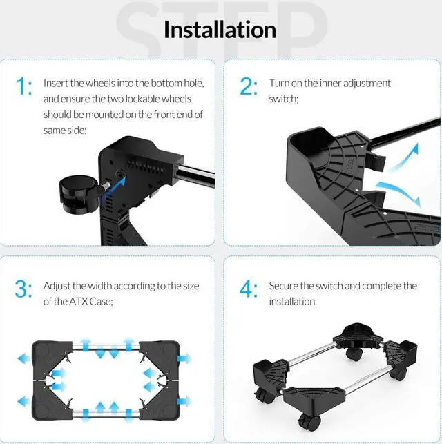 Alt view image 6 of 7 - ORICO Mobile CPU Stand, Computer Tower Holer with Locking Caster Wheel & Adjustable Width from 8 to 12 Inches, Fits Most PC Under Home Office Desk