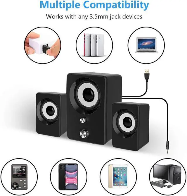 Alt view image 5 of 5 - Computer Speakers, Maboo 3.5mm Jack PC Speakers Wired with Subwoofer, USB Powered Multimedia 2.1 Channel for Desktop, Windows, Laptop, Tablets, Smartphone, PC Black (Speaker 2.1)