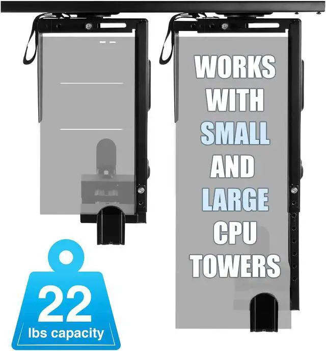 Alt view image 3 of 7 - Mount-It! Adjustable Under Desk Computer Mount with Anti-Theft Screw, CPU Holder with Sliding Track and 360 Deg Swivel for Desktop Computer Towers, 22 Lb Load Capacity