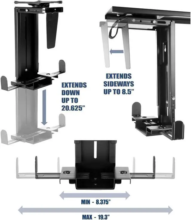 Alt view image 6 of 7 - Mount-It! Adjustable Under Desk Computer Mount with Anti-Theft Screw, CPU Holder with Sliding Track and 360 Deg Swivel for Desktop Computer Towers, 22 Lb Load Capacity