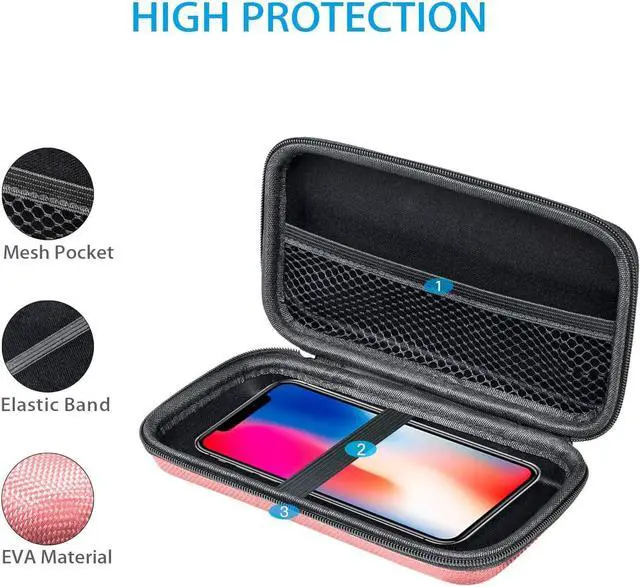 Alt view image 4 of 7 - GLCON Cell Phone Carrying Case - Portable Hard EVA Charger Case - High Protection Small Zipper Travel Pouch Storage Bag Electronic Organizer for Battery, GPS, Hard Drive, Charging Cable, Cord - Pink