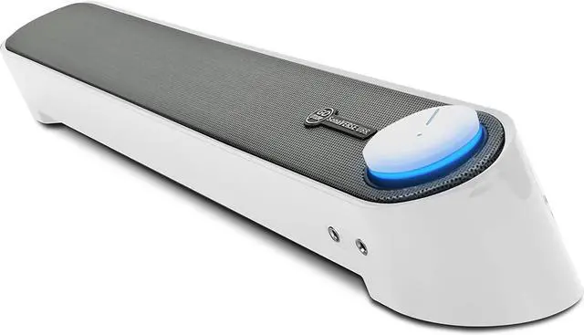 Main image of GOgroove Computer Speaker Mini Soundbar - USB Powered PC Sound Bar with Easy Setup Wired AUX, Stereo Audio, Microphone Port, Volume Control Knob, Under Monitor Design for Desktop (White)