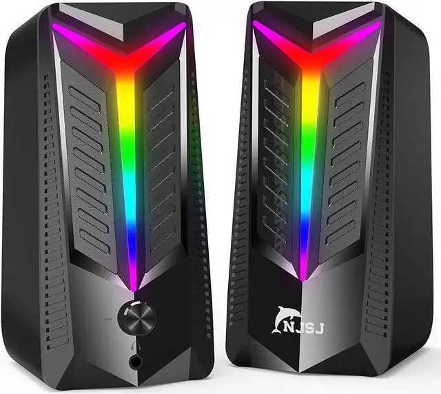 Main image of NJSJ Computer Speakers,10W RGB Gaming Speaker 2.0 USB Powered Stereo Bass Volume Control with 6 Controllable LED Lighting Modes, 3.5mm Aux Input Multimedia Speaker for PC Tablets Desktop Laptop