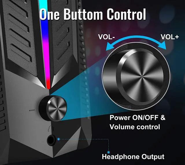 Alt view image 4 of 7 - NJSJ Computer Speakers,10W RGB Gaming Speaker 2.0 USB Powered Stereo Bass Volume Control with 6 Controllable LED Lighting Modes, 3.5mm Aux Input Multimedia Speaker for PC Tablets Desktop Laptop