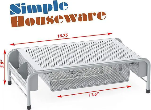 Alt view image 3 of 4 - Simple Houseware Metal Desk Monitor Stand Riser with Organizer Drawer, Silver