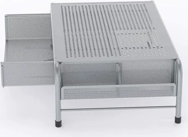 Alt view image 4 of 4 - Simple Houseware Metal Desk Monitor Stand Riser with Organizer Drawer, Silver