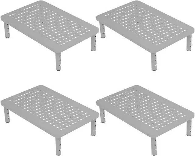 Main image of WALI Monitor Stand Riser for Computer, Laptop, Printer, Notebook and All Flat Screen Display with Vented Metal Platform and 3 Height Adjustable Underneath Storage (STT003S-4), 4 Packs, Silver