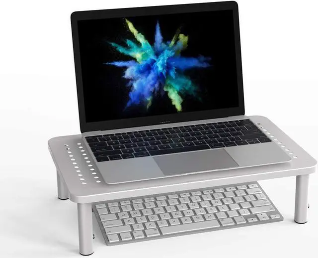 Alt view image 6 of 7 - WALI Monitor Stand Riser for Computer, Laptop, Printer, Notebook and All Flat Screen Display with Vented Metal Platform and 3 Height Adjustable Underneath Storage (STT003S-4), 4 Packs, Silver