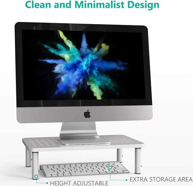 Alt view image 2 of 7 - WALI Monitor Stand Riser for Computer, Laptop, Printer, Notebook and All Flat Screen Display with Vented Metal Platform and 3 Height Adjustable Underneath Storage (STT003S-4), 4 Packs, Silver