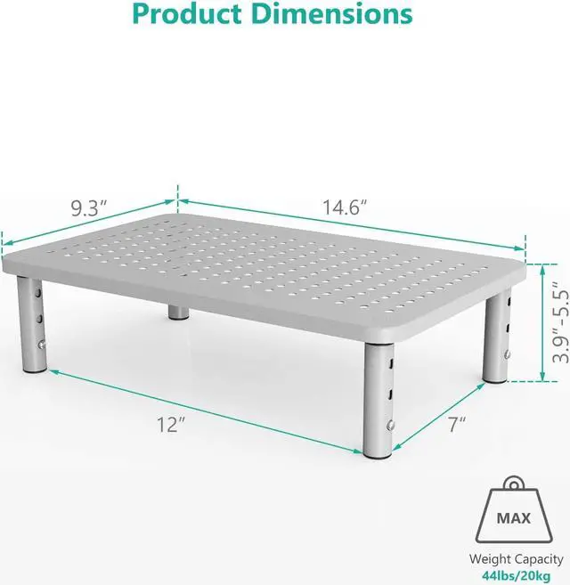 Alt view image 3 of 7 - WALI Monitor Stand Riser for Computer, Laptop, Printer, Notebook and All Flat Screen Display with Vented Metal Platform and 3 Height Adjustable Underneath Storage (STT003S-4), 4 Packs, Silver