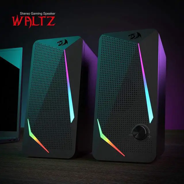 Alt view image 2 of 6 - Redragon GS510 Waltz RGB Desktop Speakers, 2.0 Channel PC Computer Stereo Speaker with 4 Colorful LED Backlight Modes, Enhanced Bass and Easy-Access Volume Control, USB Powered w/ 3.5mm Cable