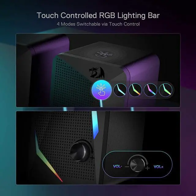 Alt view image 5 of 6 - Redragon GS510 Waltz RGB Desktop Speakers, 2.0 Channel PC Computer Stereo Speaker with 4 Colorful LED Backlight Modes, Enhanced Bass and Easy-Access Volume Control, USB Powered w/ 3.5mm Cable