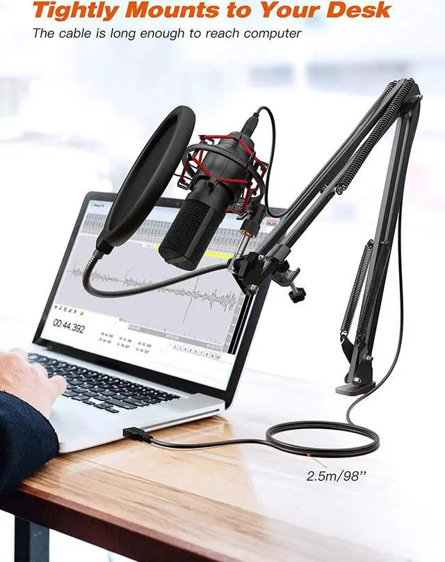 Alt view image 3 of 6 - FIFINE USB Gaming Microphone Set with Flexible Arm Stand Pop Filter, Plug and Play with PC Desktop Laptop Computer, Streaming Podcast Mic Kit for Home Studio (T732
