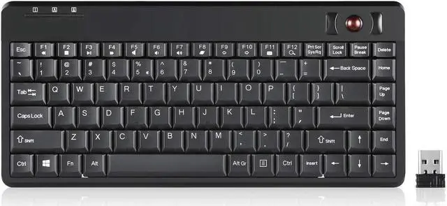 Main image of Perixx Periboard-706 Wireless Trackball Mini Keyboard, Build-in 0.55 Inch Trackball for Pointing Feature, Black, US English Layout (10532)