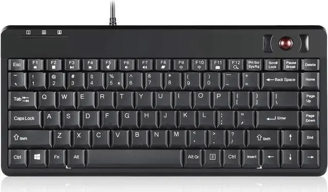 Main image of Perixx PERIBOARD-505H Wired Mini Keyboard with Trackball, Built-in 0.55 Inch Trackball and 2 USB Hubs, Black, US English Layout