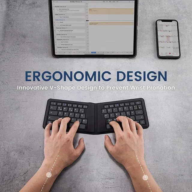Alt view image 4 of 14 - Perixx PERIBOARD-805E US, Wireless Foldable Ergonomic Bluetooth Keyboard, Ultra-Thin X Type Keys, Compatible with iOS, Android, or Windows Smartphone, Tablet, or Laptops, US English
