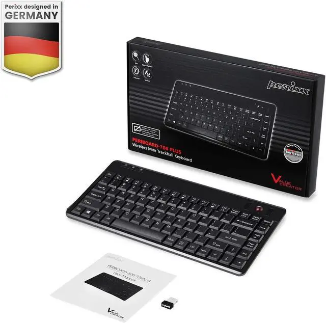 Alt view image 7 of 7 - Perixx Periboard-706 Wireless Trackball Mini Keyboard, Build-in 0.55 Inch Trackball for Pointing Feature, Black, US English Layout (10532)