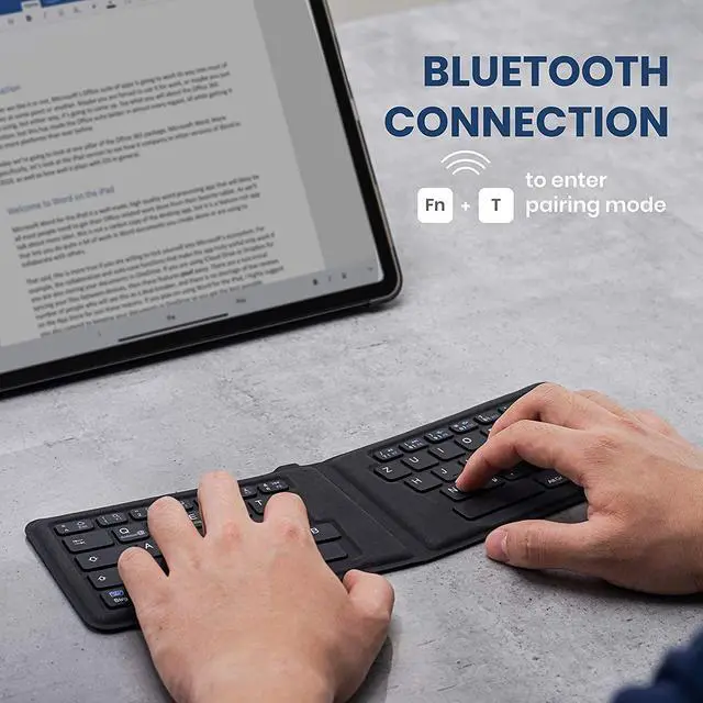 Alt view image 3 of 14 - Perixx PERIBOARD-805E US, Wireless Foldable Ergonomic Bluetooth Keyboard, Ultra-Thin X Type Keys, Compatible with iOS, Android, or Windows Smartphone, Tablet, or Laptops, US English