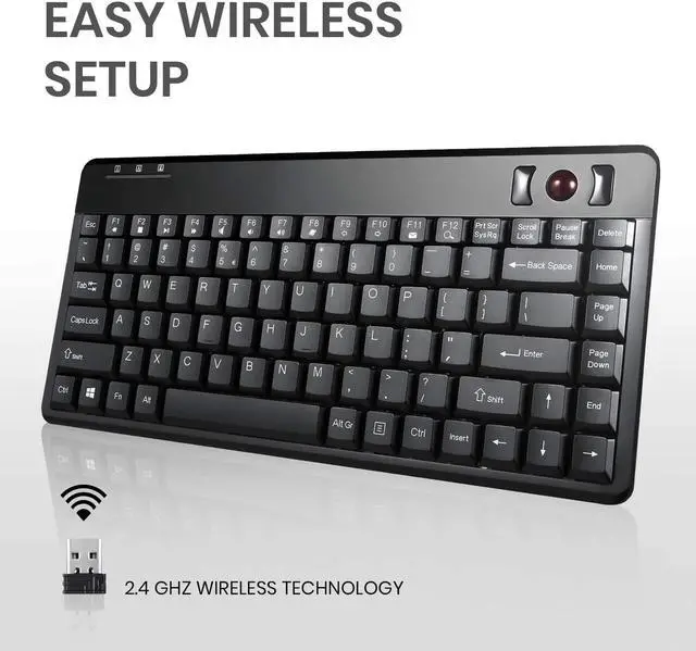 Alt view image 3 of 7 - Perixx Periboard-706 Wireless Trackball Mini Keyboard, Build-in 0.55 Inch Trackball for Pointing Feature, Black, US English Layout (10532)