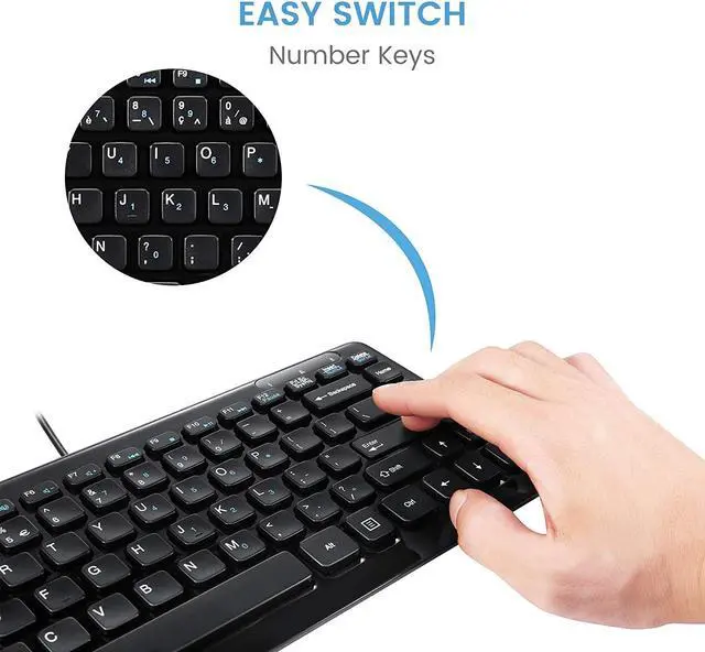 Alt view image 4 of 14 - Perixx PERIBOARD-407B US, Wired USB Mini Keyboard with 11 Hot Keys - Glossy Black - US English Layout