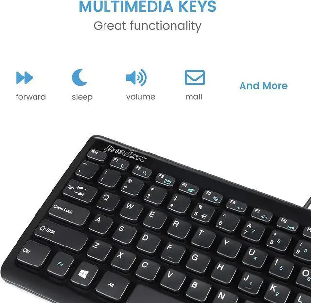 Alt view image 3 of 14 - Perixx PERIBOARD-407B US, Wired USB Mini Keyboard with 11 Hot Keys - Glossy Black - US English Layout