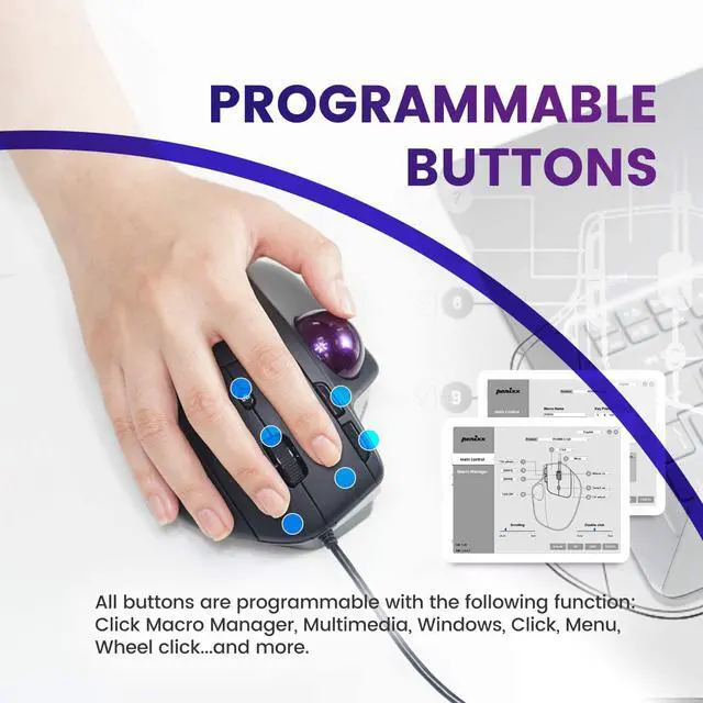 Alt view image 3 of 7 - Perixx PERIMICE-520 Wired USB Ergonomic Programmable Trackball Mouse, Adjustable Angle, 8 Button Design, Black (PM-520-11447)