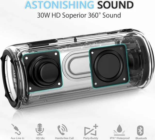 Alt view image 2 of 6 - Bluetooth Speaker Vanzon Climber-Z 30W Portable IPX7 Waterproof Speaker Bluetooth V5.0 with Super Powerful bass-3D Mode,Suitable for Party,Travel,Home&Outdoors