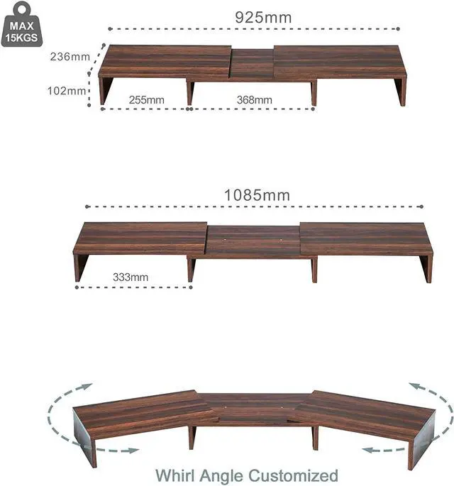 Alt view image 5 of 7 - FITUEYES 3 Shelf Monitor Stand Riser with Adjustable Length and Angle Brown DT108002WB