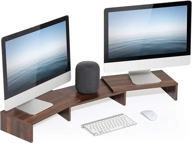 Alt view image 3 of 7 - FITUEYES 3 Shelf Monitor Stand Riser with Adjustable Length and Angle Brown DT108002WB