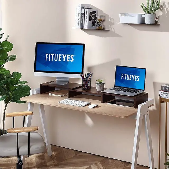 Alt view image 6 of 7 - FITUEYES 3 Shelf Monitor Stand Riser with Adjustable Length and Angle Brown DT108002WB