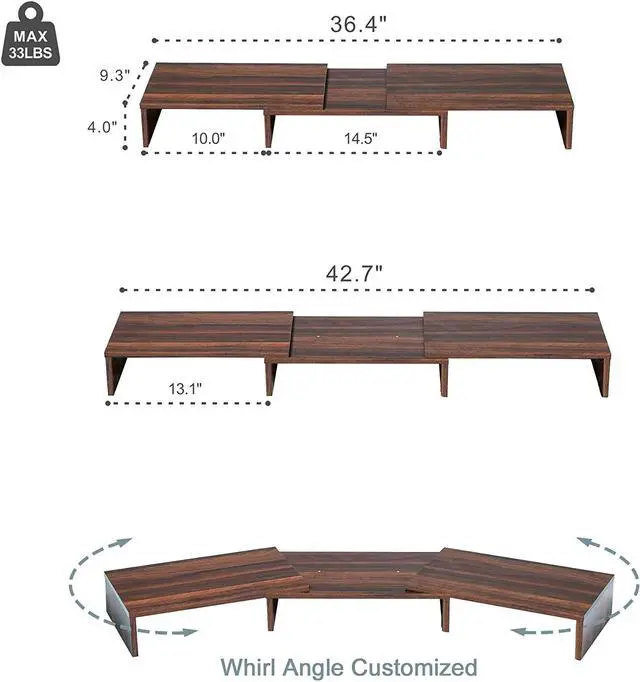Alt view image 4 of 7 - FITUEYES 3 Shelf Monitor Stand Riser with Adjustable Length and Angle Brown DT108002WB