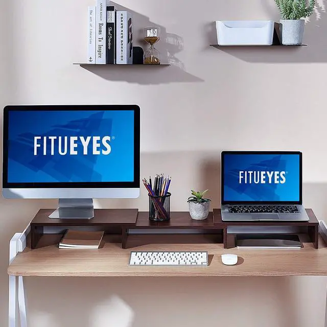 Alt view image 7 of 7 - FITUEYES 3 Shelf Monitor Stand Riser with Adjustable Length and Angle Brown DT108002WB